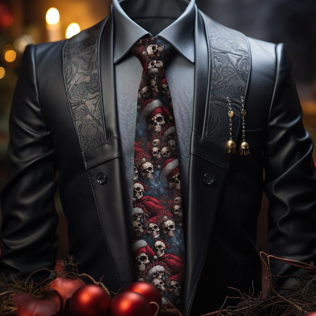 Red and Black Gothic Santa Skulls Festive Gothmas  Neck Tie (Creator Uploaded)