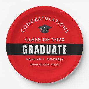 Red and Black Graduation Congrats Custom Paper Plates
