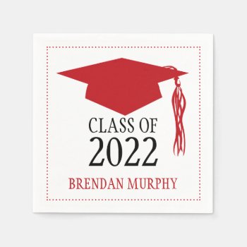 Red And Black Graduation Mortarboard School Year Paper Napkins by labellarue at Zazzle