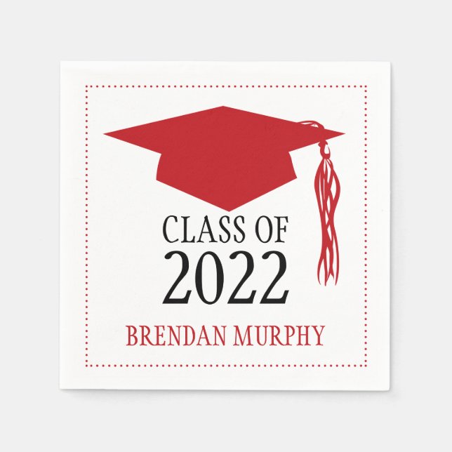 Red and Black Graduation Mortarboard School Year Paper Napkins (Front)