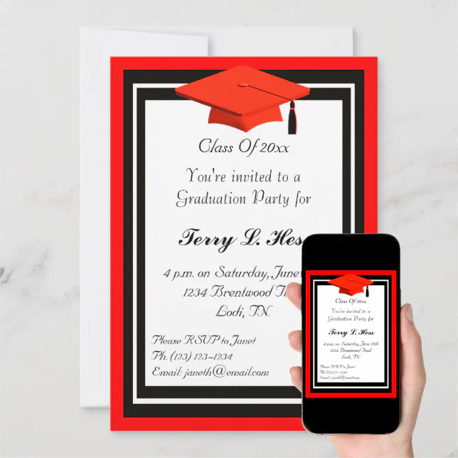 Red and Black Graduation Party Invitation | Zazzle