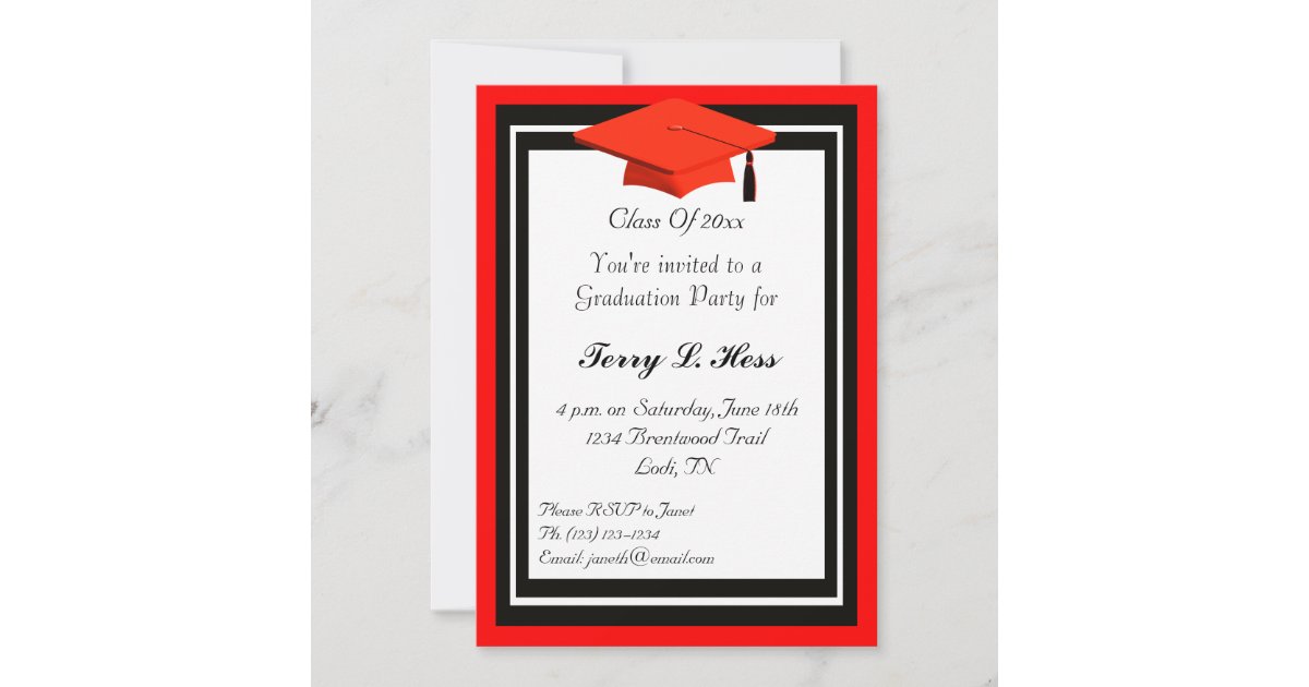 Red and Black Graduation Party Invitation | Zazzle