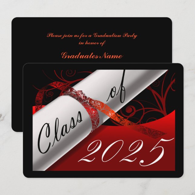 Red and Black Graduation Party Invitation (Front/Back)