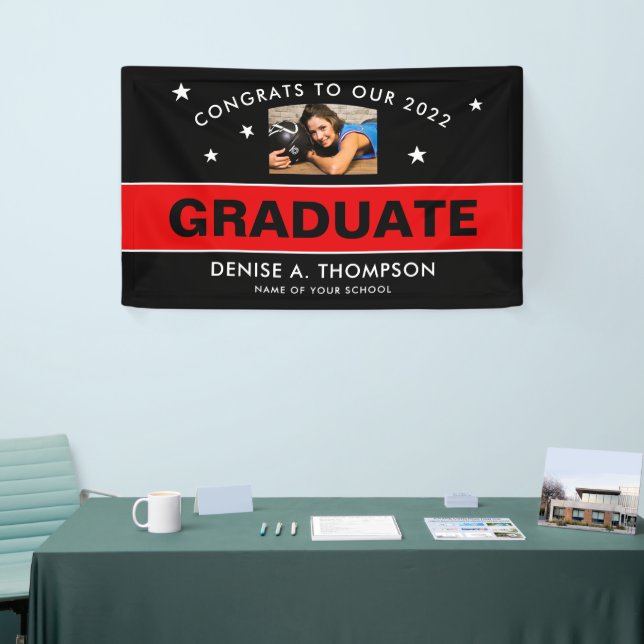 Red and Black Graduation Photo Custom Banner (Tradeshow)
