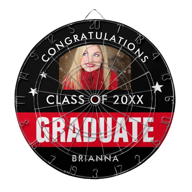 Red and Black Graduation Photo Custom Dart Board (Front)