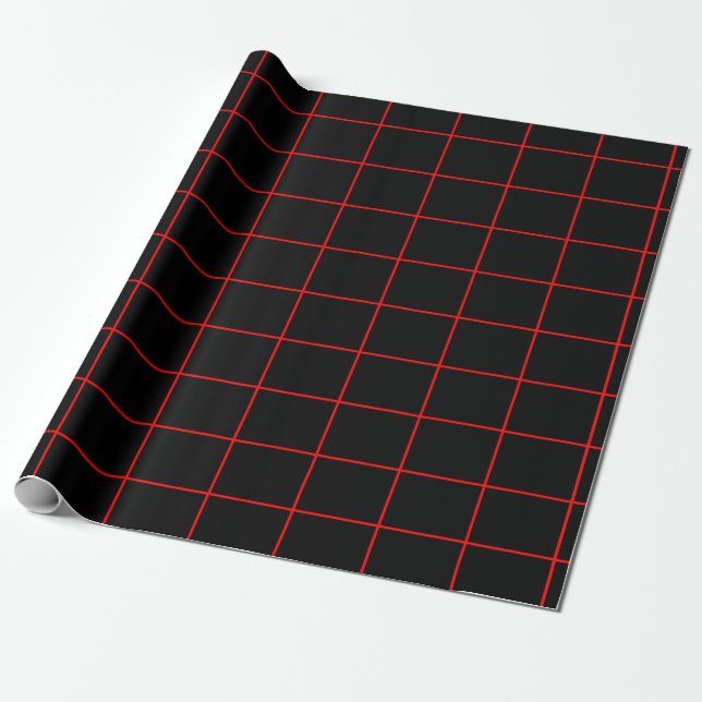 Red and Black Grid 2 Wrapping Paper (Unrolled)