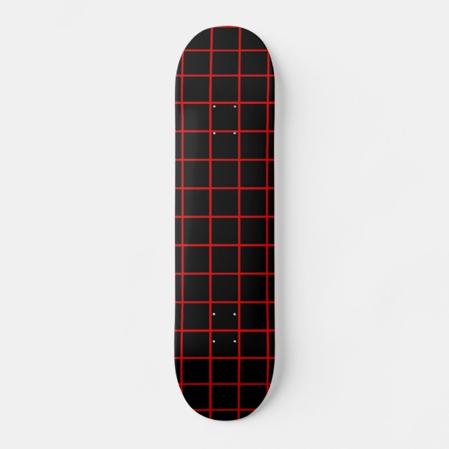 Red And Black Grid Pattern Skateboard Deck (Front)