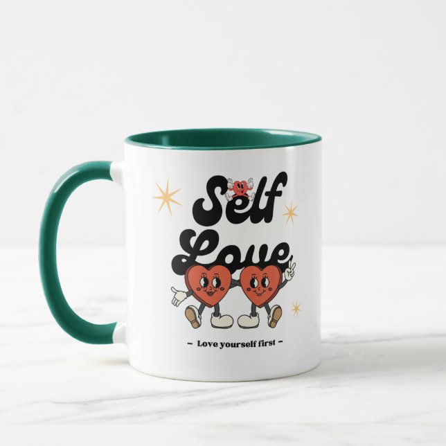 Red and Black Groovy Retro Cute Self Love Mug (Left)