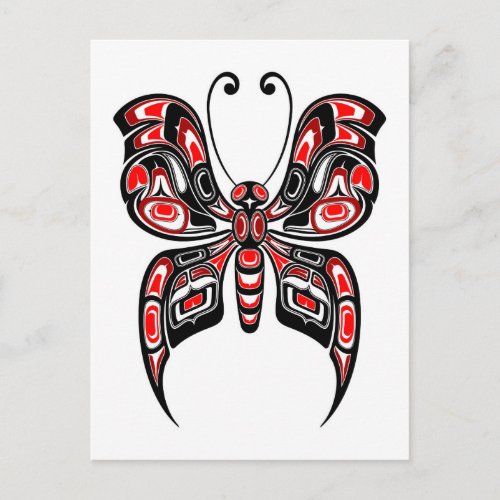 Red and Black Haida Spirit Butterfly on White Postcard