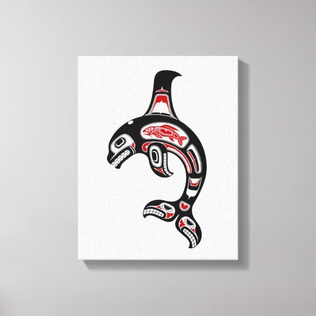 Red and Black Haida Spirit Killer Whale Canvas Print (Front)