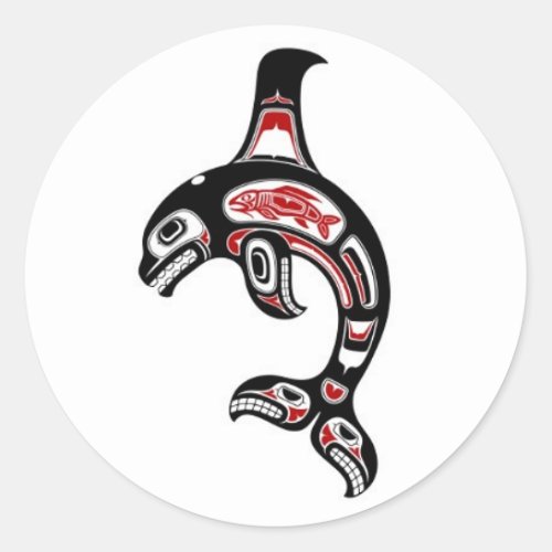 Red and Black Haida Spirit Killer Whale Classic Round Sticker