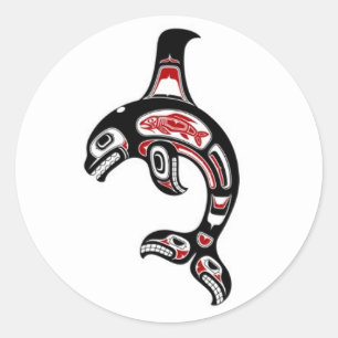 Red and Black Haida Spirit Killer Whale Classic Round Sticker