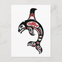 Red and Black Haida Spirit Killer Whale Postcard