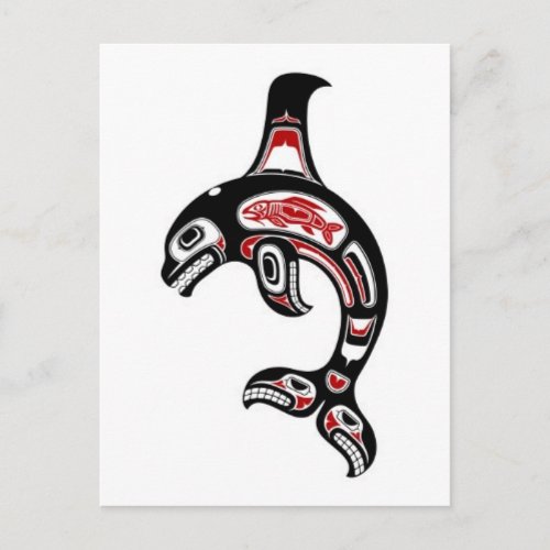 Red and Black Haida Spirit Killer Whale Postcard