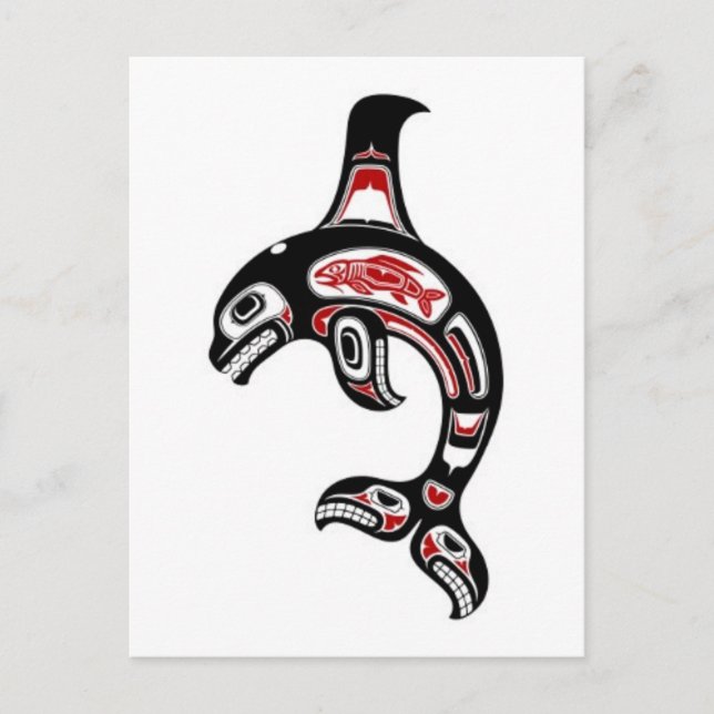 Red and Black Haida Spirit Killer Whale Postcard (Front)
