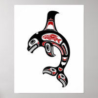 Red and Black Haida Spirit Killer Whale Poster