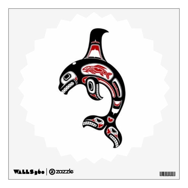 Red and Black Haida Spirit Killer Whale Wall Decal (Front)
