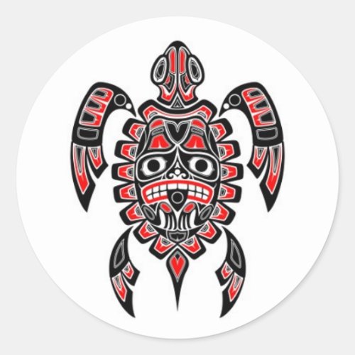 Red and Black Haida Spirit Sea Turtle Classic Round Sticker
