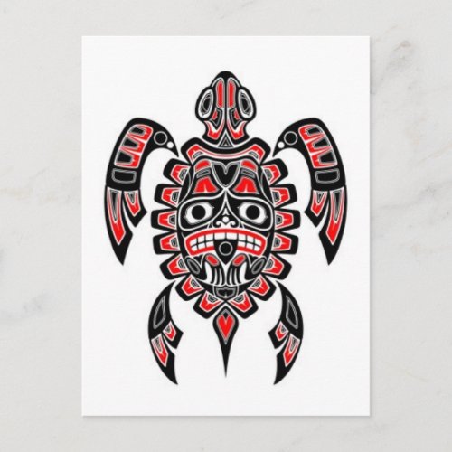 Red and Black Haida Spirit Sea Turtle Postcard