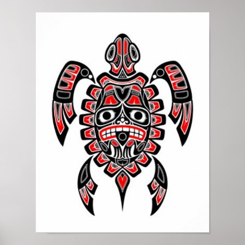 Red and Black Haida Spirit Sea Turtle Poster