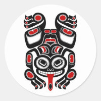 Red and Black Haida Spirit Tree Frog Classic Round Sticker
