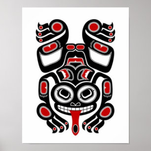 Red and Black Haida Spirit Tree Frog Poster