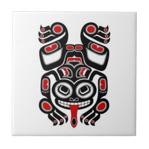 Red and Black Haida Spirit Tree Frog Tile