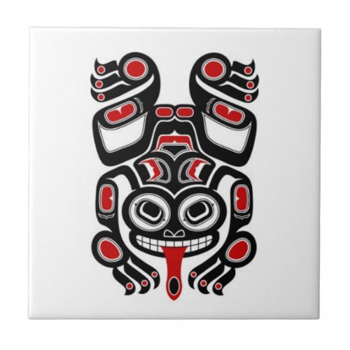 Red and Black Haida Spirit Tree Frog Tile