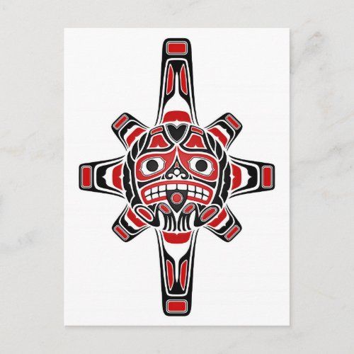 Red and Black Haida Sun Mask on White Postcard