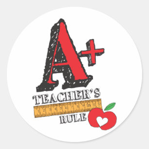 Red and Black Hand Drawn A Plus Teachers Rule Classic Round Sticker