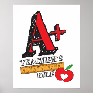 Red and Black Hand Drawn A Plus Teachers Rule Poster