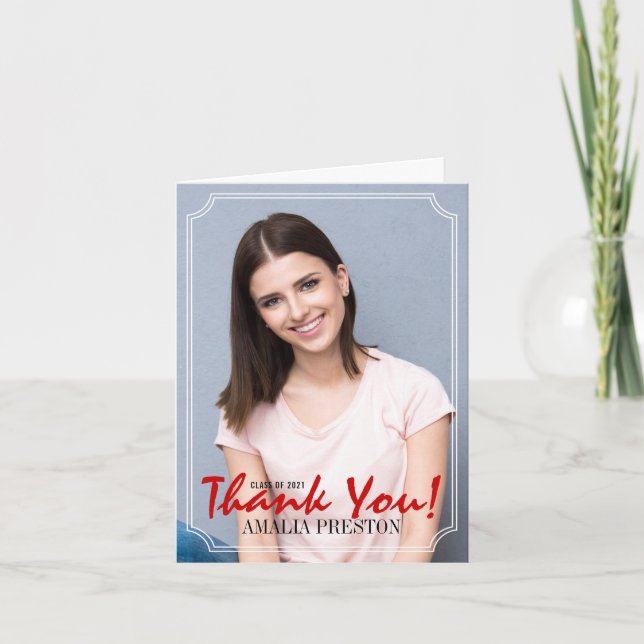 Red and black handwritten Class of 2021 graduate Thank You Card (Front)