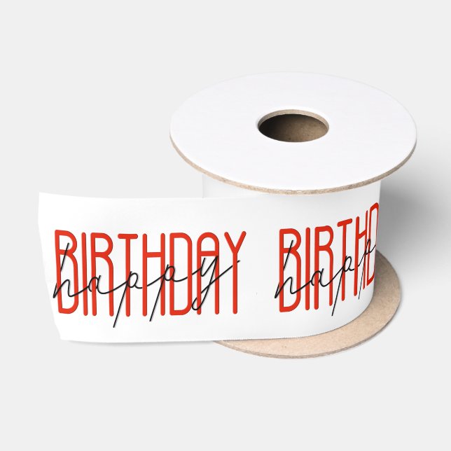Red and Black Happy Birthday Satin Ribbon (Spool)