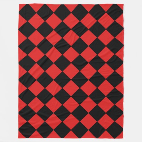 Red and Black Harlequin Diamond Checked Pattern Fleece Blanket