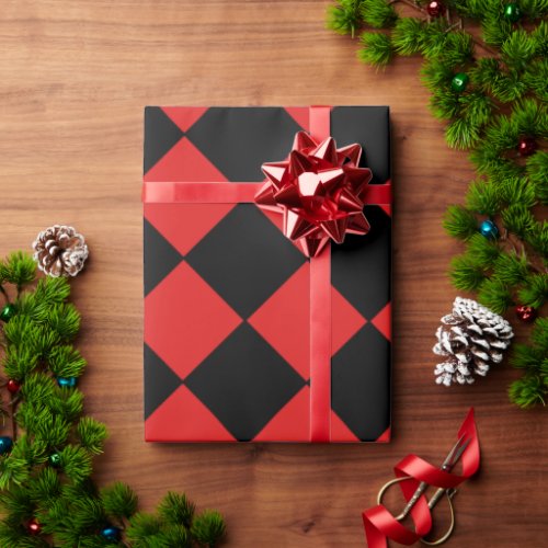 Red and Black Harlequin Diamond Checked Pattern Wrapping Paper