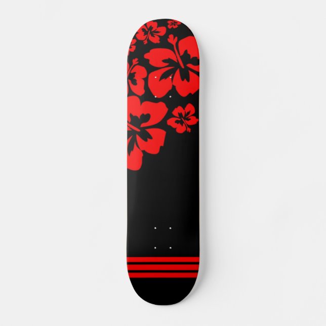 Red and Black Hawaiian Influenced Skateboard Deck (Front)