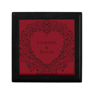 Red and Black Heart Gothic Wedding Keepsake Box