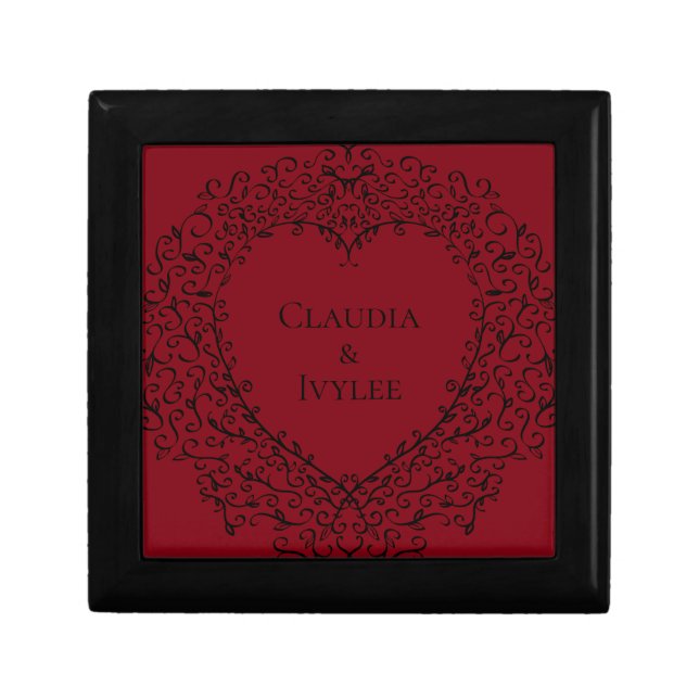 Red and Black Heart Gothic Wedding Keepsake Box (Front)