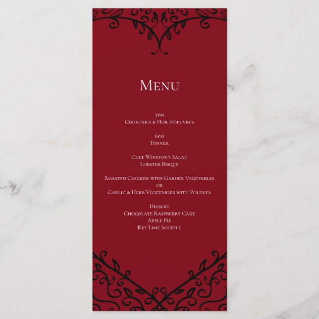 Red and Black Heart Gothic Wedding Menu (Front)
