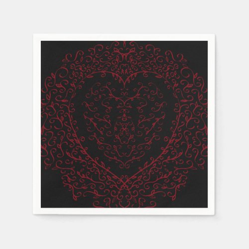 Red and Black Heart Gothic Wedding Napkins