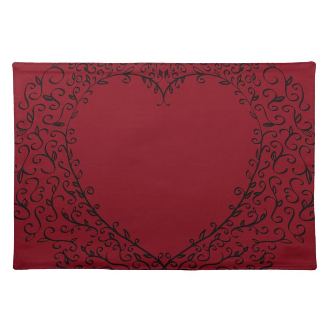 Red and Black Heart Gothic Wedding Placemats (Front)