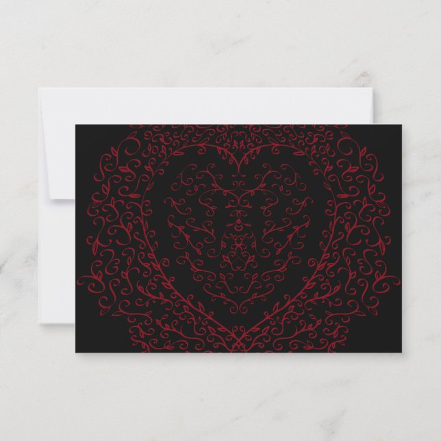 Red and Black Heart Gothic Wedding Reply Card (Back)