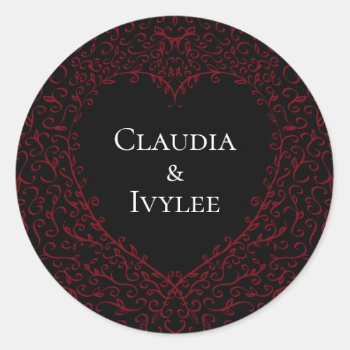 Red and Black Heart Gothic Wedding Stickers