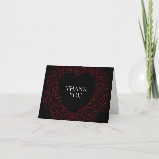 Red and Black Heart Gothic Wedding Thank you cards (Front)