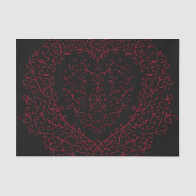 Red and Black Heart Gothic Wedding Tissue Paper (Front)