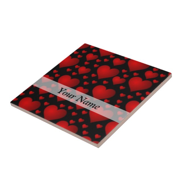 Red and black heart pattern ceramic tile (Side)