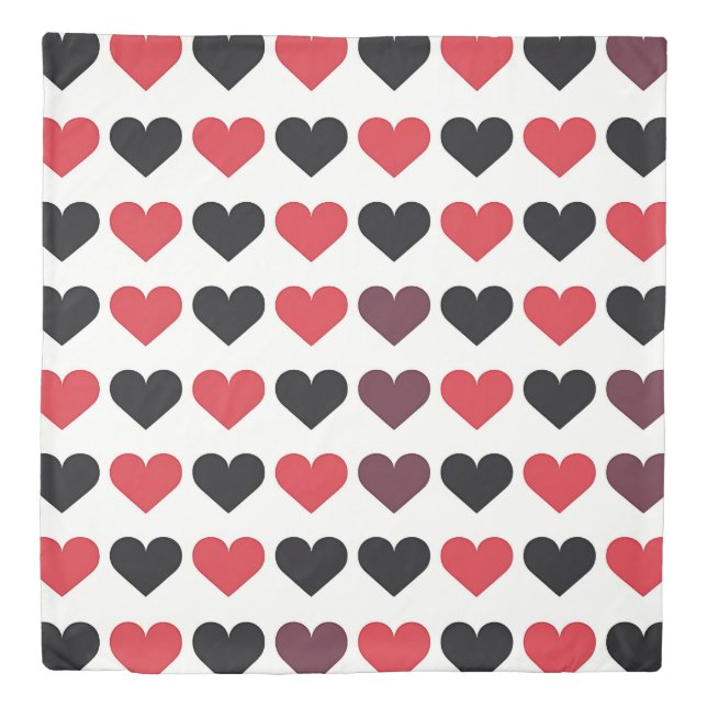 Red and Black Heart Pattern Duvet Cover (Front)