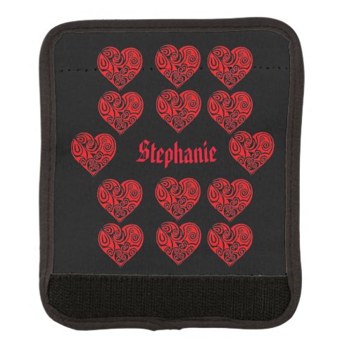 Red and Black Heart Pattern Luggage Handle Wrap