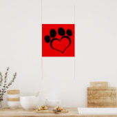 Red and Black Heart Paw Poster (Kitchen)