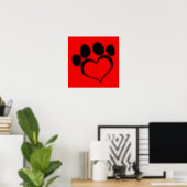 Red and Black Heart Paw Poster (Home Office)